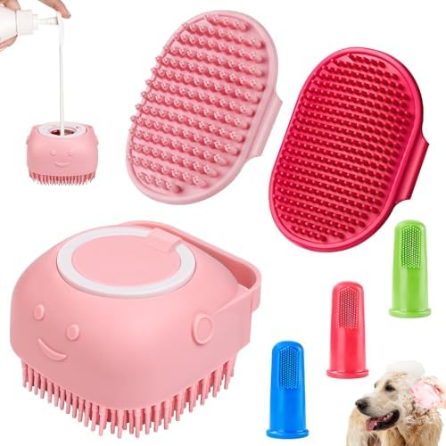 Comotech 6PCS Dog Bath Brush & Dog Toothbrush | Adjustable Handle Shampoo Brush