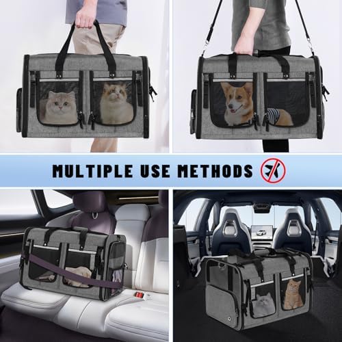 Cat Carrier for 2 Cats, Foldable Double Cat and Dog Carrier, Small to Medium