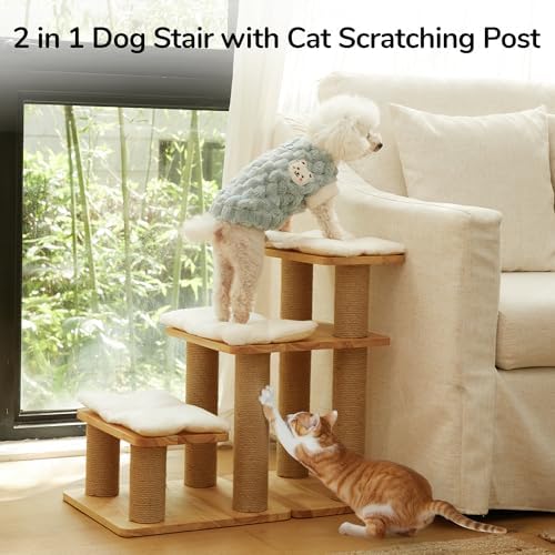FUKUMARU Dog Stairs, Solid Wood Pet Stairs