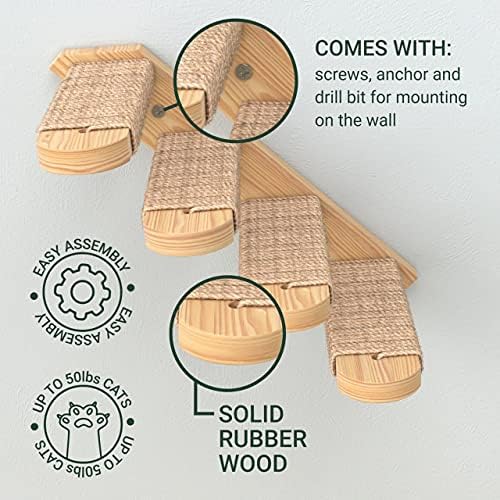 Cat Wall Steps - Solid Rubber Wood Cat Stairs - Right Left