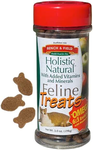 Bench & Field Holistic Natural Healthy Kitty Cat Treats | Crunchy Fish-Shaped Bites | Delicious Seafood Flavored Snack, 3-Ounce (Pack of 6 Bottles)