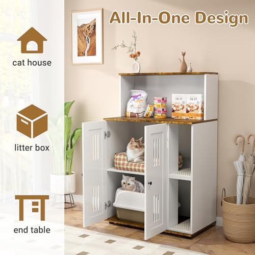 Yafylly Litter Box Enclosure for 2 Cats, Double Litter Box Enclosure