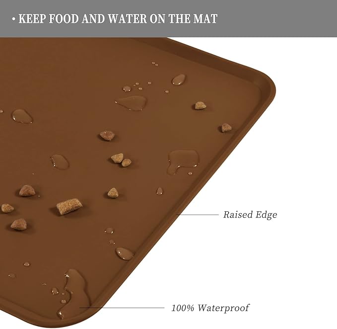 Waterproof Pet Feeding Mat with High Raised Edges, Heavier and Thicker Placemats for Cat Dog Water Bowl with BPA Free, Dogs Cats Food Mats for Messy Drinkers to Prevent Spill and Protect Floors