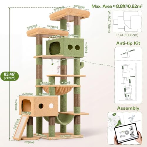 Globlazer 83inch Sturdy Cactus Multi-Level Tall Cat Tower