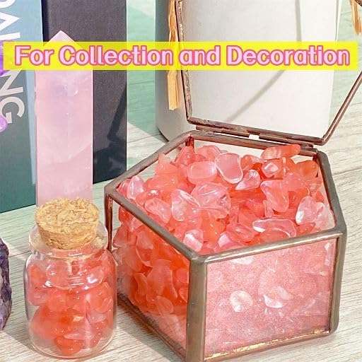 YATOJUZI Cherry Quartz Aquarium Gravel Rocks Bulk Wholesale Tumbled Crystals Stones Chips Crushed Reiki Energy Balancing Gemstones for Planters Vase Filler Fountain Fish Tank Potted Decor 0.44LB