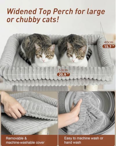 22.8" Cat Tree for Large Cat, 20.9 * 15.7in Large Perch Light Gray