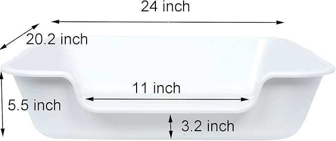 1 Pack of Extra Large Cat Litter Box (ABS Material), Low Entry Senior Litter Pen for Geriatric Kitty Big Cats, Jumbo Pet Safe Litter Boxes Tray for Indoor Pets Potty (White, 24" L x 20" W)