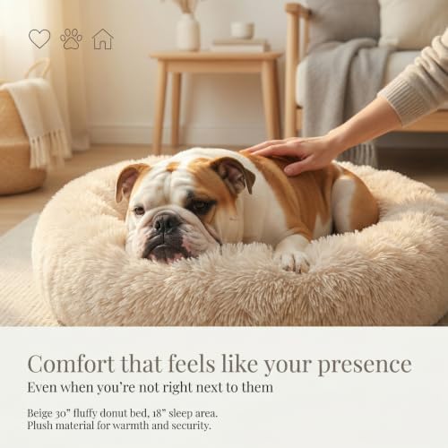 nononfish Medium Dog Bed, Calming Donut Plush Round Pet Bed