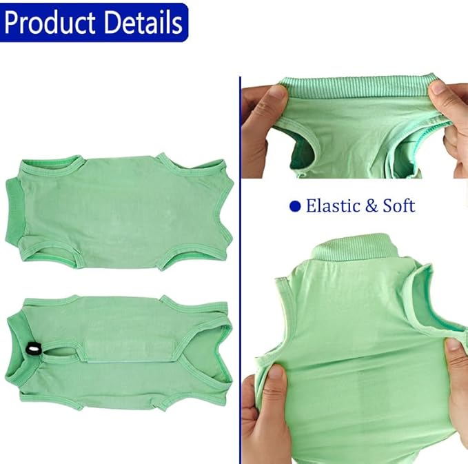 Cat Surgery Recovery Suit Professional for Surgical Abdominal Wound Or Skin Diseases E-Collar Alternative for Cats After Surgery Wear Pajama Suit (Green, Large)