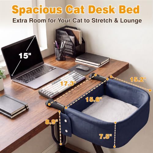 Extra-Sturdy Cat Desk Bed for Large Cats 50lbs Desk Cat Bed Attachment