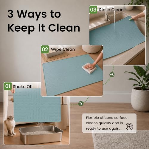 OHMO Large Cat Litter Mat, 31.5x23.6 Silicone Trapping Mat Light Blue
