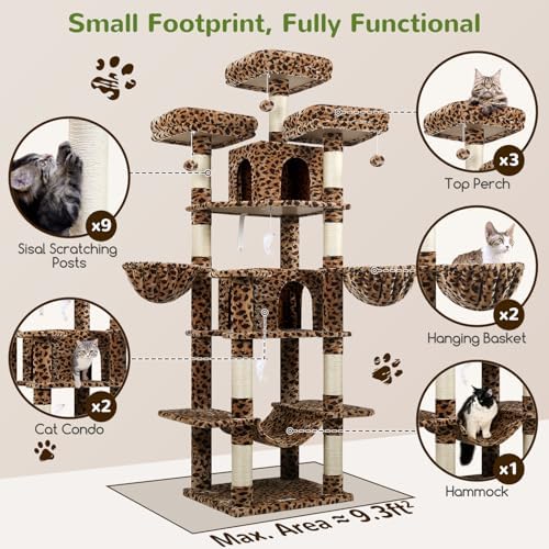 Globlazer Big XXL Cat Tower for Indoor Multiple Cats, Leopard Print