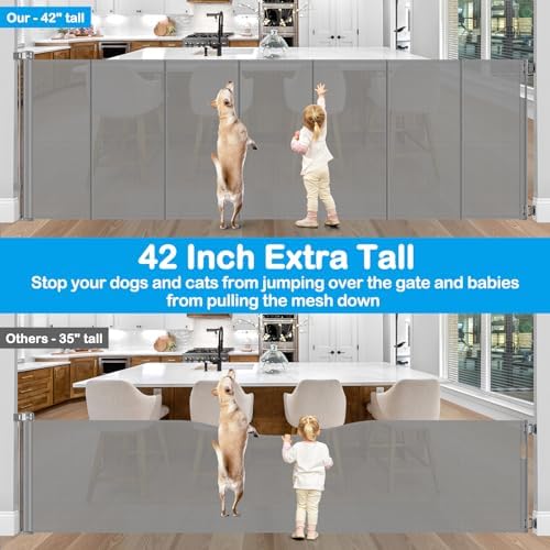 Reinforced 42" Extra Tall Retractable Baby Gate-Prevent Crawling Under
