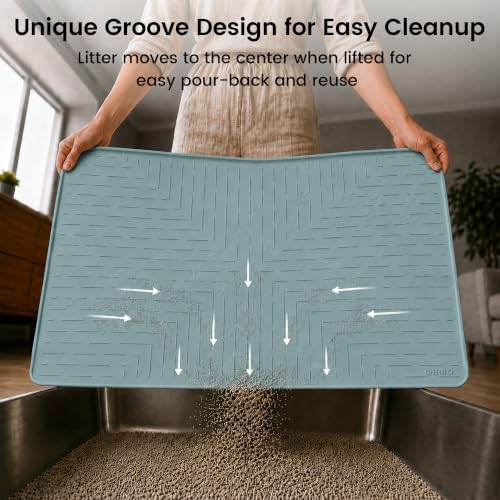 OHMO Large Cat Litter Mat, 31.5x23.6 Silicone Trapping Mat Light Blue