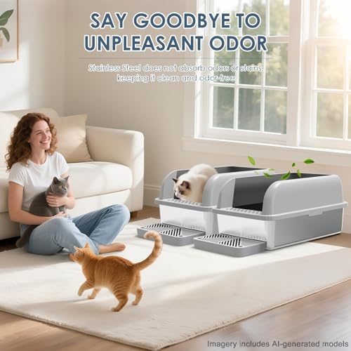 Suzzipaws 2 Pack XL Enclosed Stainless Steel Cat Litter Box