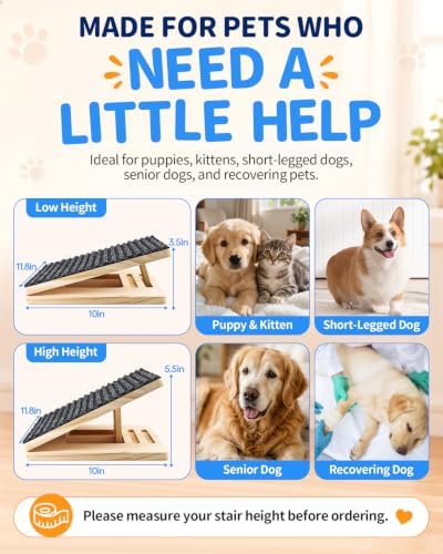 2 Pack Upgraded Dog Ramps for Stairs, Adjustable Portable Pet Steps