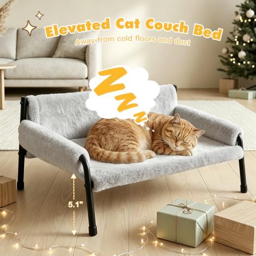 Pawaboo Elevated Cat Couch Bed for Indoor Cats, Sturdy Metal Frame Cat Sofa