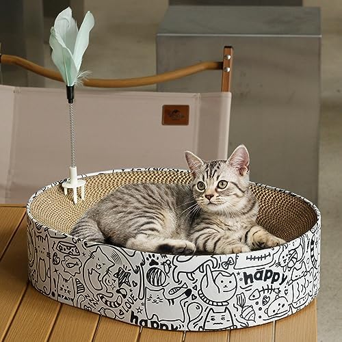 Cat Scratcher Cardboard, 2in1 Oval Cat Scratcher Bed