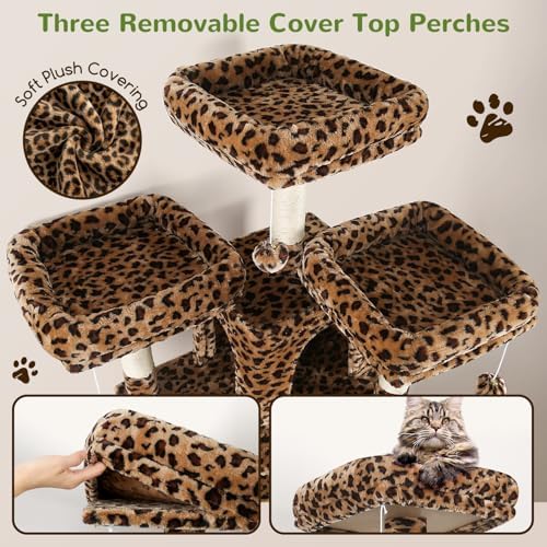 Globlazer Big XXL Cat Tower for Indoor Multiple Cats, Leopard Print