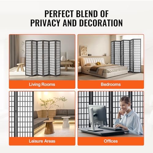 VEVOR Room Divider, 6 Panel Japanese Room Divider, Folding Privacy Screen Indoor