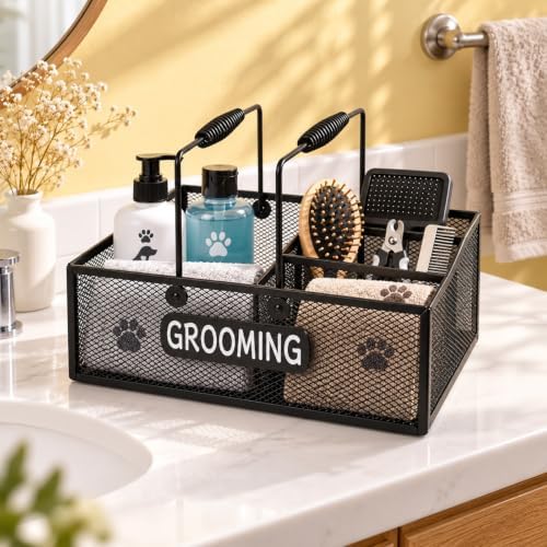 Pethiy Pet Grooming Organizer, 6-Compartment Dog Grooming Caddy