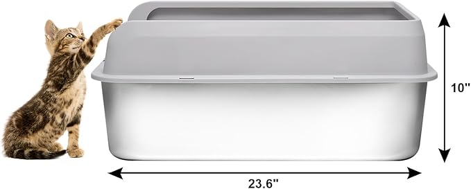 Kichwit Extra Large Stainless Steel Cat Litter Box with High Sides, Easy to Clean, Smooth Surface, Rust Resistant, 23.6" x 15.7" x 10" (with Lid)
