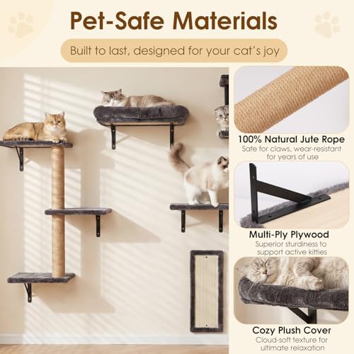 5-in-1 Cat Wall Shelves for Large Cats, Floating Climber
