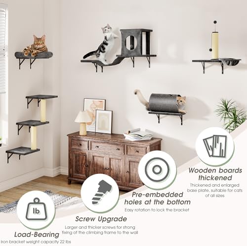 Cat Wall Shelves, 7-in-1 Wall Mounted Cat Climber Set