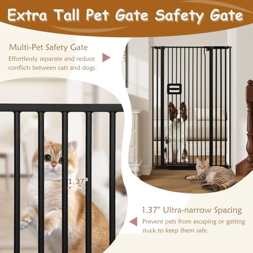 55'' Extra Tall Cat Gate, 34.2"-38.2" Wide Auto Close Tall Pet Gate