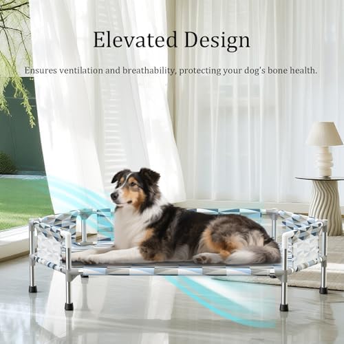 Elevated Dog Bed with Guardrails, Raised Cooling Outdoor Pet Cot Medium