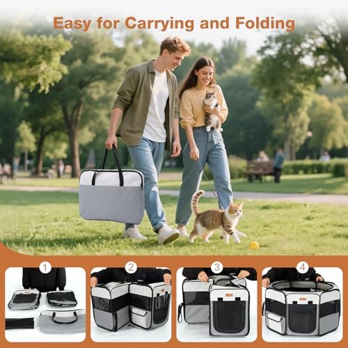 Lekereise Portable Cat Playpen, 2-in-1 Dog Playpen Indoor Outdoor
