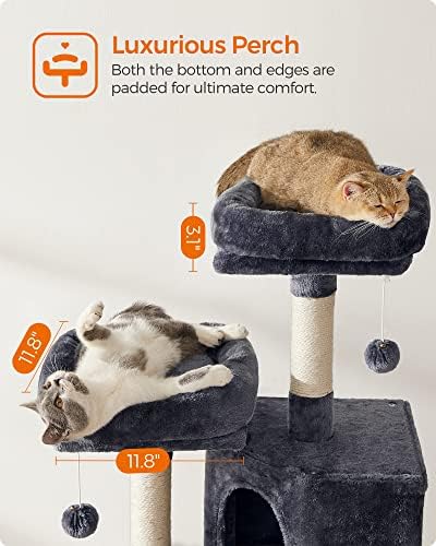 Feandrea Cat Tree, 45.3-Inch Cute Cat Tower, Plush Climbing Condo