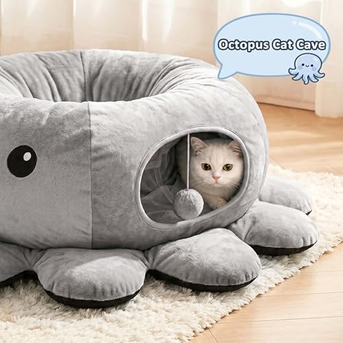 Cat Tunnel Bed for Indoor Cats, Peekaboo Cat Cave Bed