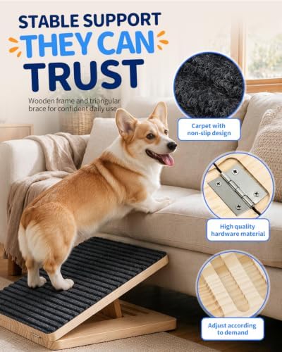 2 Pack Upgraded Dog Ramps for Stairs, Adjustable Portable Pet Steps