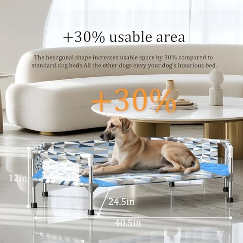 Elevated Dog Bed with Guardrails, Raised Cooling Outdoor Pet Cot Medium