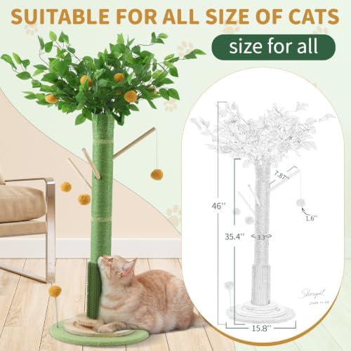 46" Tall Cat Scratching Post, Natural Sisal Cat Tree