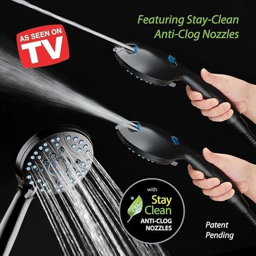 Hotel Spa AquaCare for California As-Seen-On-TV High Pressure Handheld Rain 50-mode 3-way Shower Head Combo with Adjustable Arm, Anti-clog Jets, Tub & Pet Power Wash, 6 ft. Hose, Matte Black