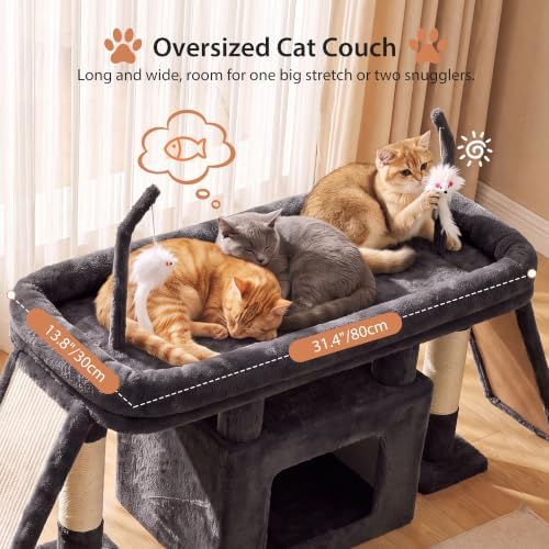 Heybly Cat Tree Extra-Long & Stable 2 Adjustable Scratch Boards HCT210SG