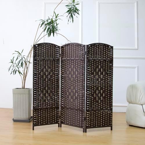 3-Panel Short Room Divider, 3.9 ft Freestanding Partition Wall, Dark Brown