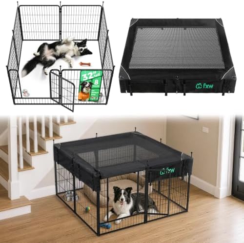 FXW Rollick Dog Playpen with Mesh Top Cover, 8 Panels