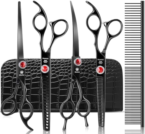 GLADOG 7 Inch Professional Dog Grooming Scissors Kit, Titanium Dog Scissors