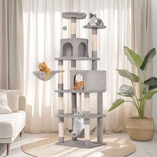 68in Cat Tower with Sisal Scratching Posts & Plush Hammock