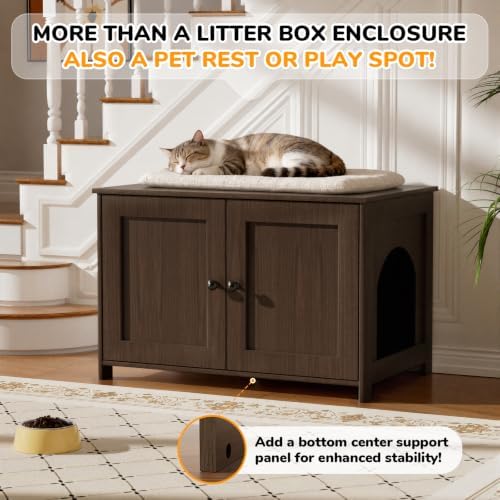 Cat Litter Box Enclosure Furniture Dog Proof, Hidden Kitty Washroom Cabinet Low