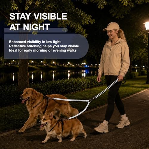 Double Dog Leash Padded Handle 360°Swivel No Tangle Dual Leash