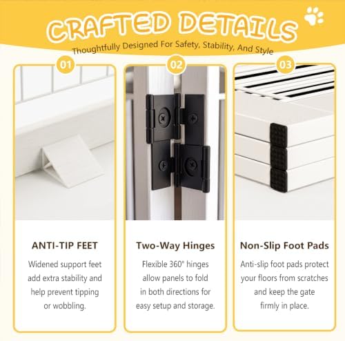 Free Standing Dog Gate Indoor, Adjustable 3-Panel Dog Fence