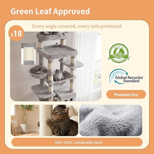 Heybly Floor to Ceiling Cat Tree, 104.7"-116.5" Height-Adjustable HCT92W