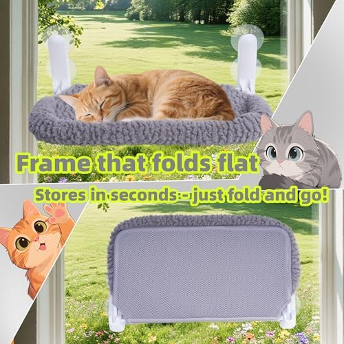 AIWIKIDE Cat Window Perch with Cushion Rim, Easy Install Bracket, Portable Wall