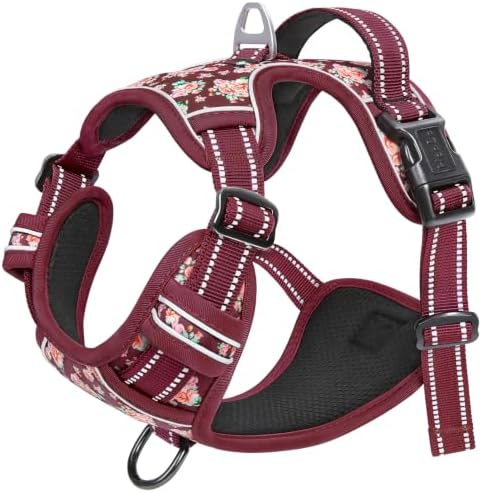 HEELE Dog Harness, Reflective, No Pull No Choke, Flower Burgundy