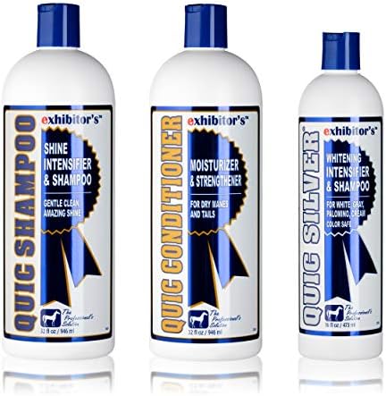 exhibitor's Quic Silver System Includes Quic Shampoo Quic Conditioner 32 Ounce Each Plus Quic Silver 16 Ounce for Dogs, Horses, Greys, Palominos, Cream Color Coats Silver Ash Highlights