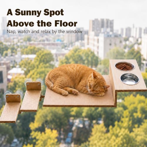 Cat Window Perch, Strong Suction Cups, Cat Window Hammock & Feeding Shelf